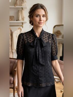 Vtg Milly silk sheer black floral print top with sheer camisole size S